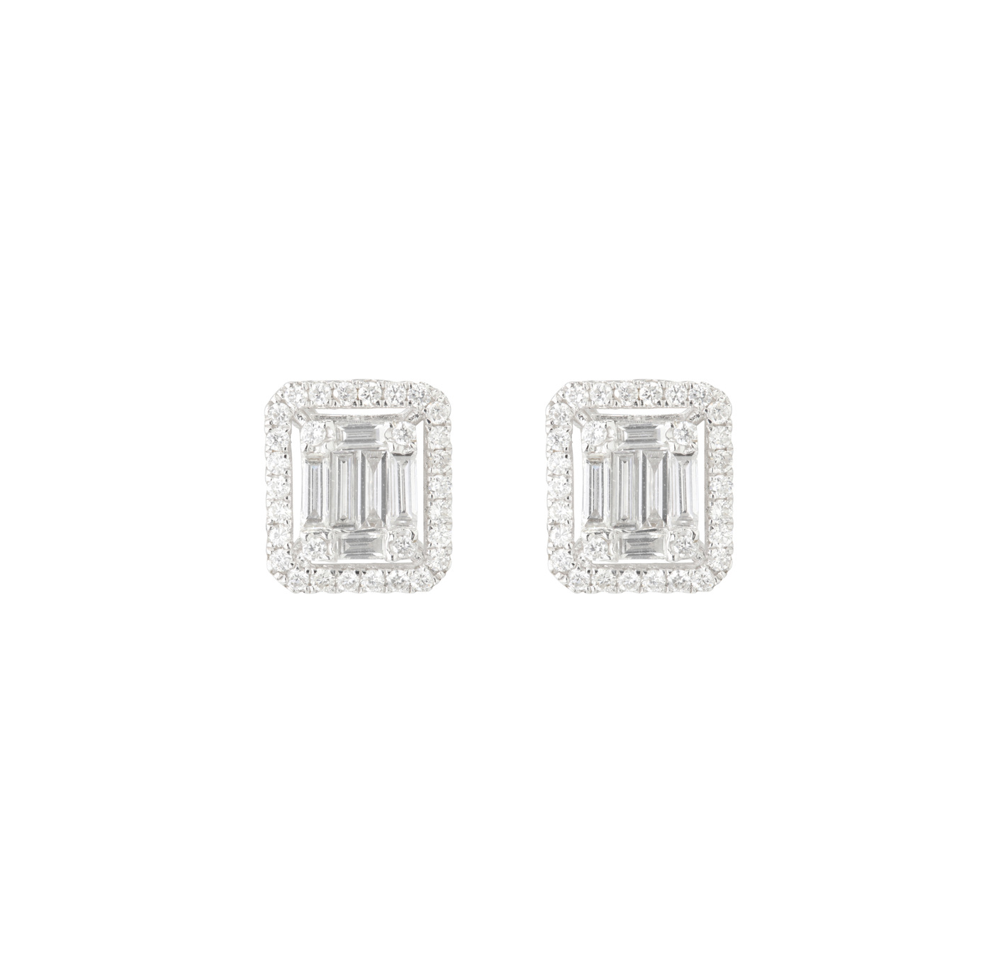 Sabel Collection White Gold Baguette and Round Diamond Stud Earrings